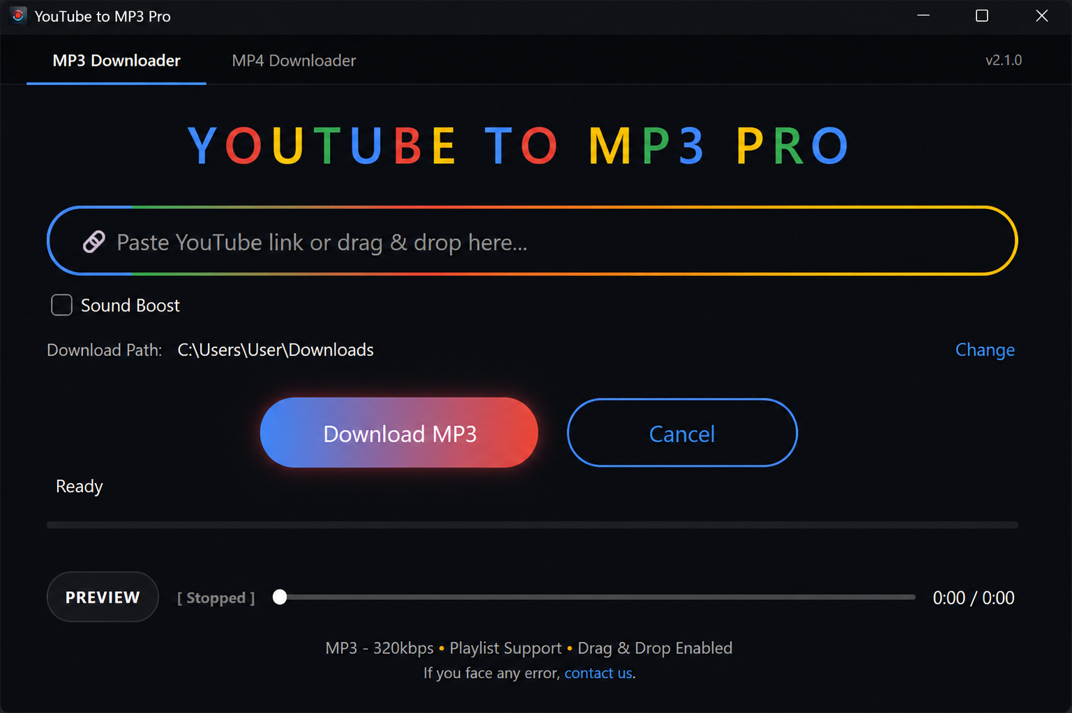 YTMP3 Pro MP3 downloader interface